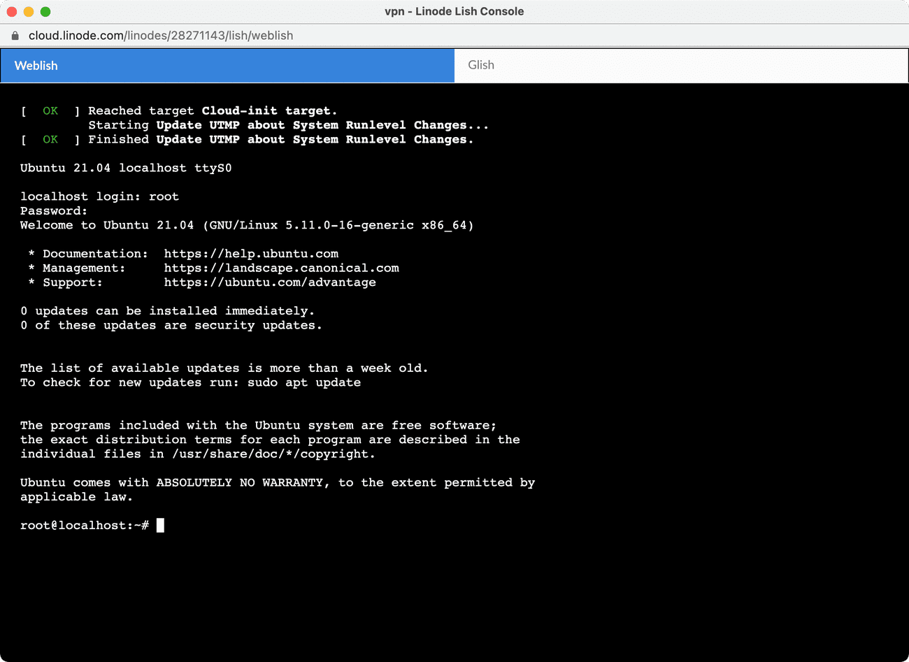 Entering a root password in an Ubuntu command line to log into a VPS via Linode