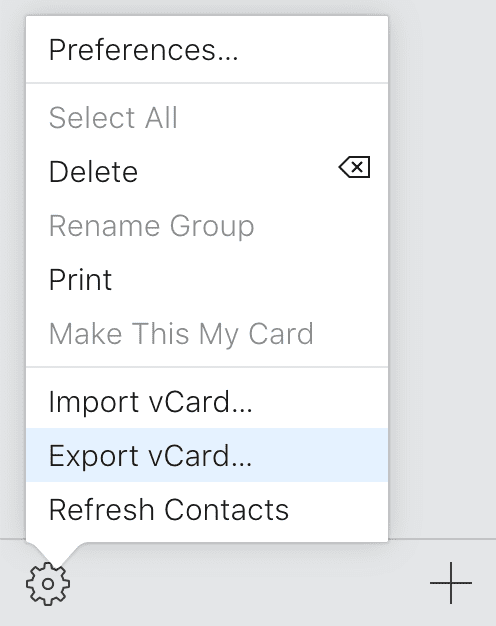 Εξαγωγή μενού vCard στο Android.