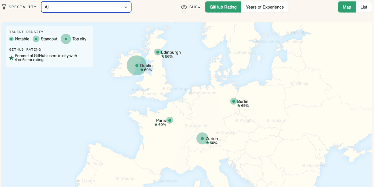 Πυκνότητα ταλέντων AI σε κατά κεφαλήν βάση