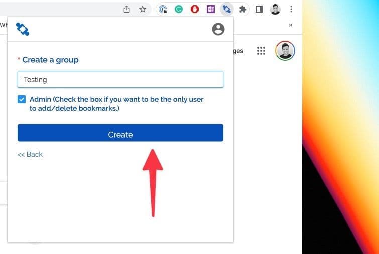 Δημιουργία ομάδας στην επέκταση TeamSync Σελιδοδεικτών Google Chrome