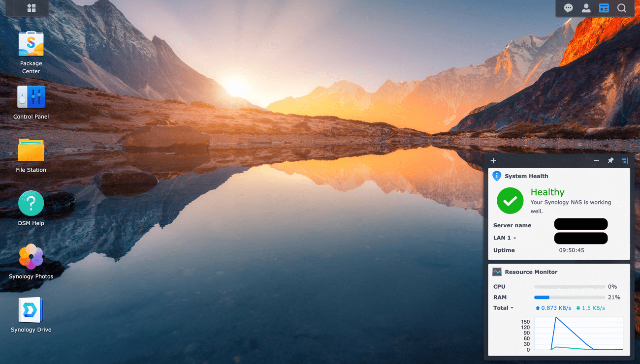 Αρχική οθόνη Synology DSM