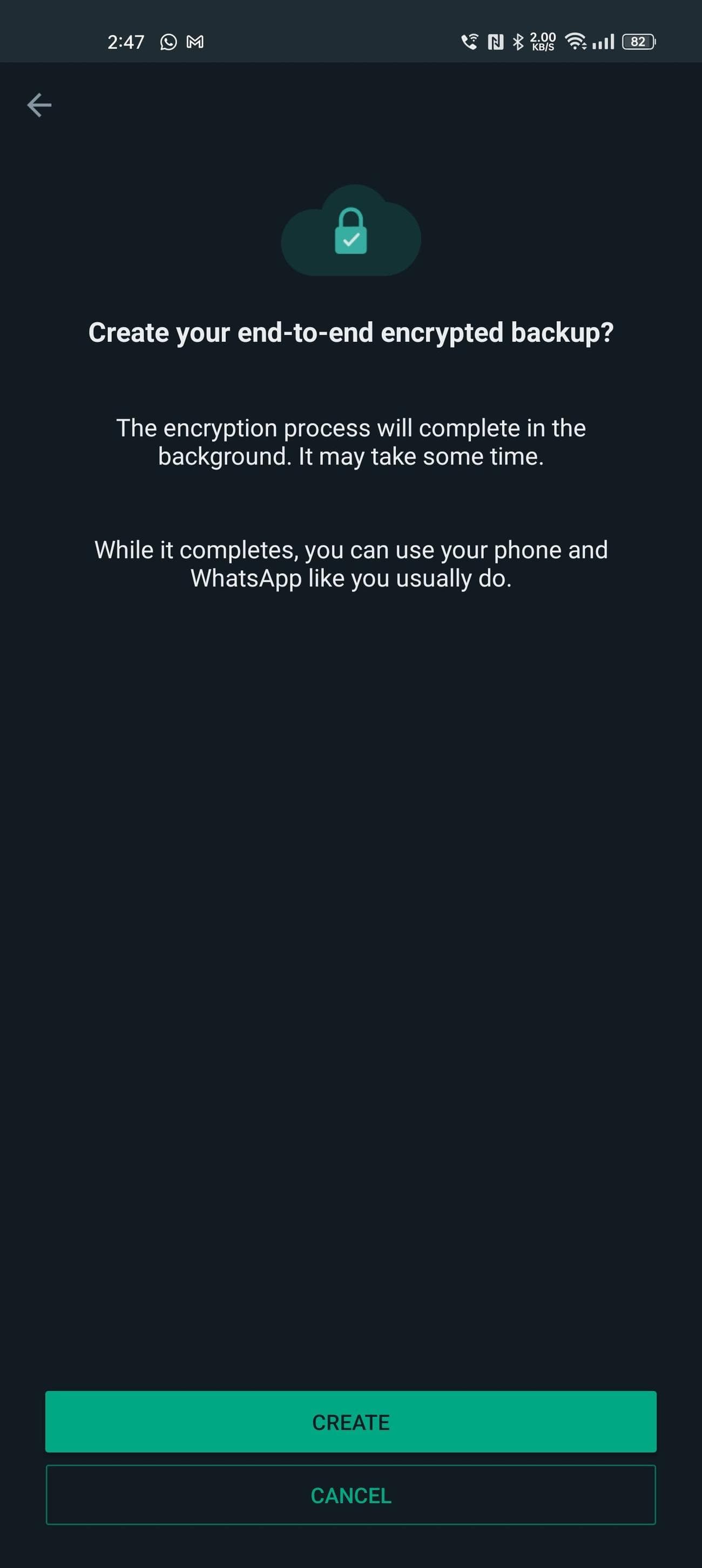 Στιγμιότυπο οθόνης που δείχνει τη σελίδα όπου μπορείτε να επιλέξετε να δημιουργήσετε ένα κρυπτογραφημένο αντίγραφο ασφαλείας αφού ορίσετε έναν κωδικό πρόσβασης/κλειδί κρυπτογράφησης.