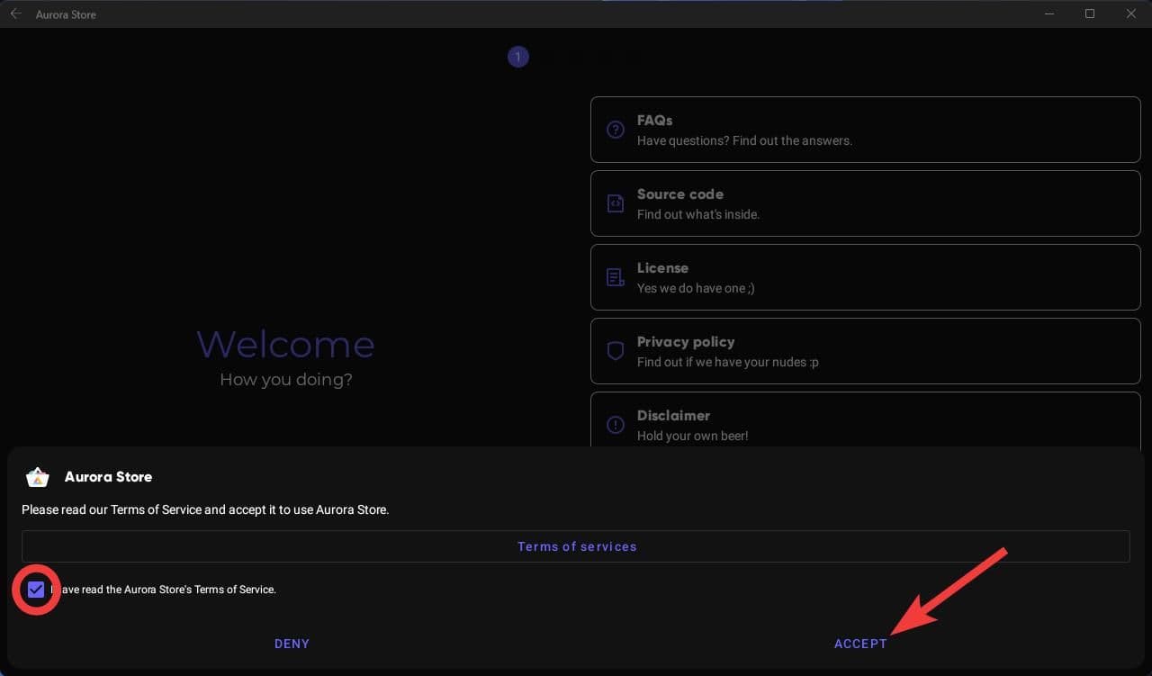 Αποδοχή των όρων και προϋποθέσεων του Aurora Store