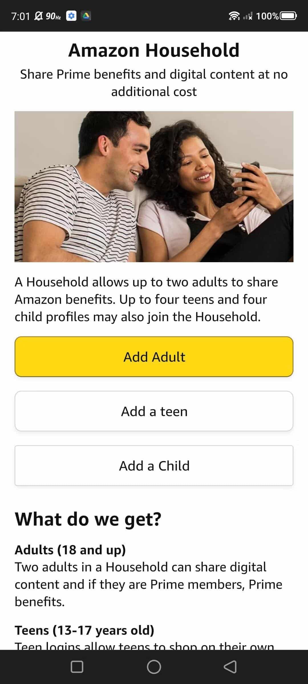 Ιστοσελίδα πληροφοριών Amazon Homehold στο πρόγραμμα περιήγησης Chrome