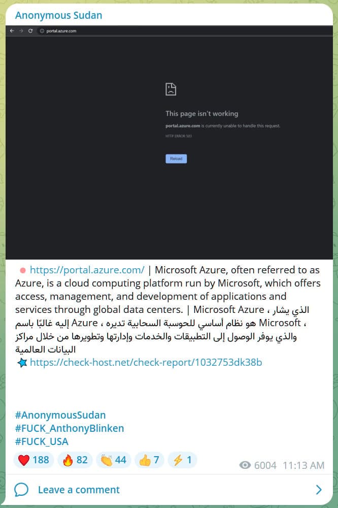 Τηλεγραφική ανάρτηση από τον Anonymous Sudan