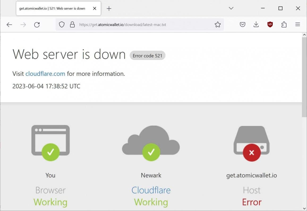 Οι παραβιάσεις του Atomic Wallet οδηγούν σε κλοπή κρυπτογράφησης άνω των 35 εκατομμυρίων δολαρίων 7 Ο διακομιστής λήψης του Atomic Wallet τερματίστηκε