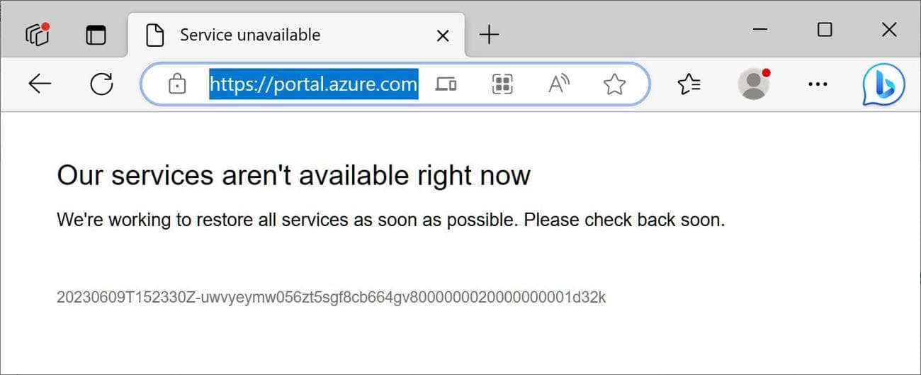 Μήνυμα σφάλματος Azure Portal