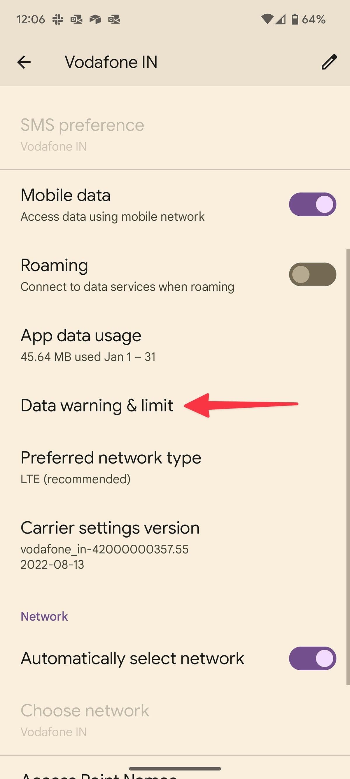 ορίστε προειδοποίηση δεδομένων και όριο στο Android