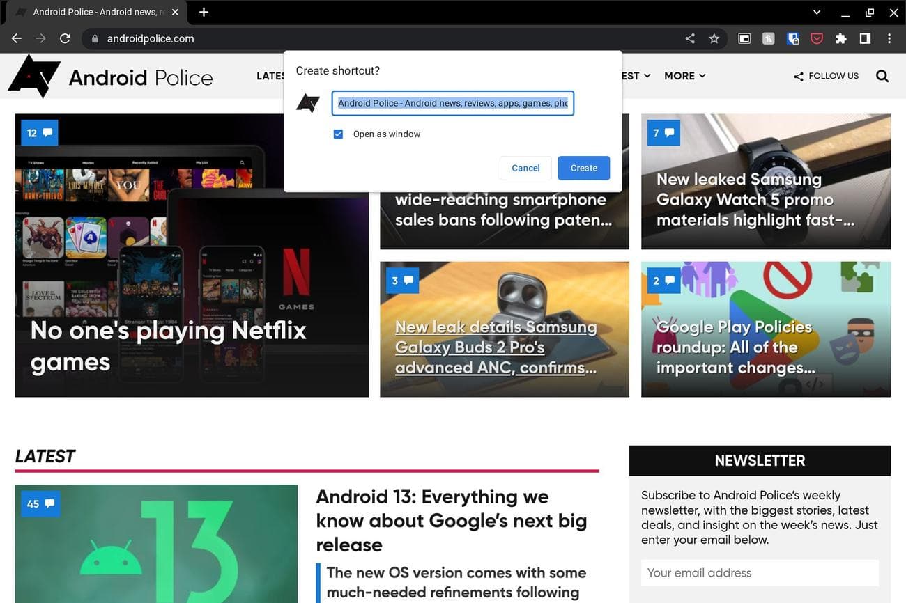 Το πλαίσιο διαλόγου για το όνομα της συντόμευσης του ιστότοπού σας.