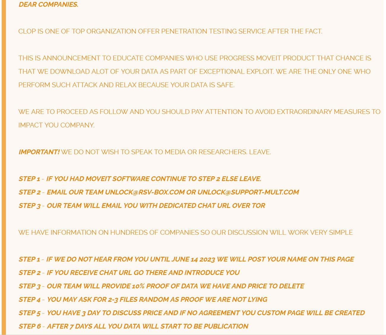 Μήνυμα Clop στις επιθέσεις MOVEit Transfer