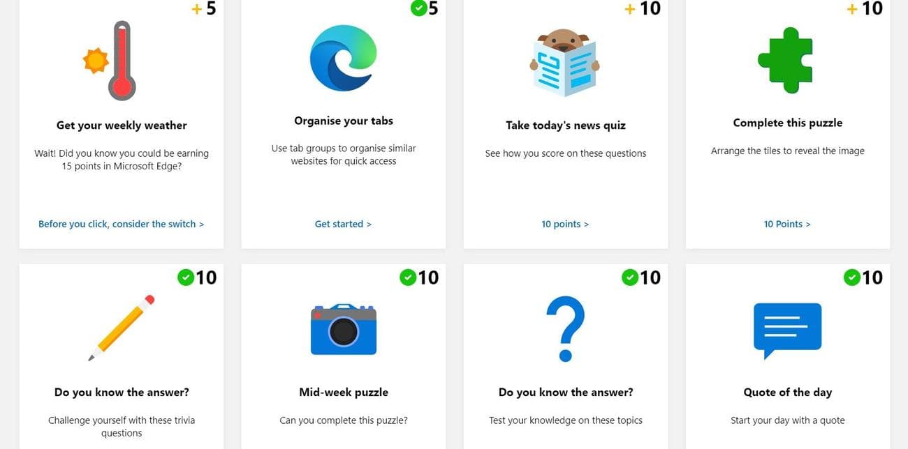Ολοκλήρωση διασκεδαστικών προσφορών στην αρχική σελίδα του Microsoft rewards