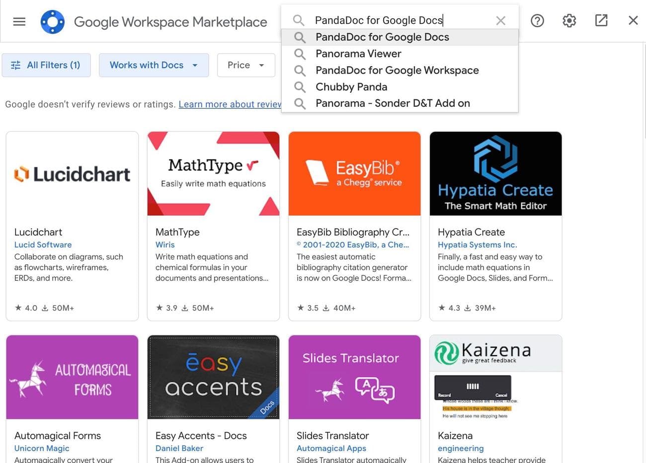 αναζήτηση για pandadoc στην αγορά Workspace