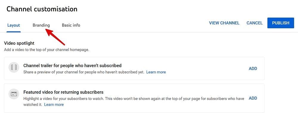 στιγμιότυπο οθόνης των ρυθμίσεων προσαρμογής καναλιών youtube