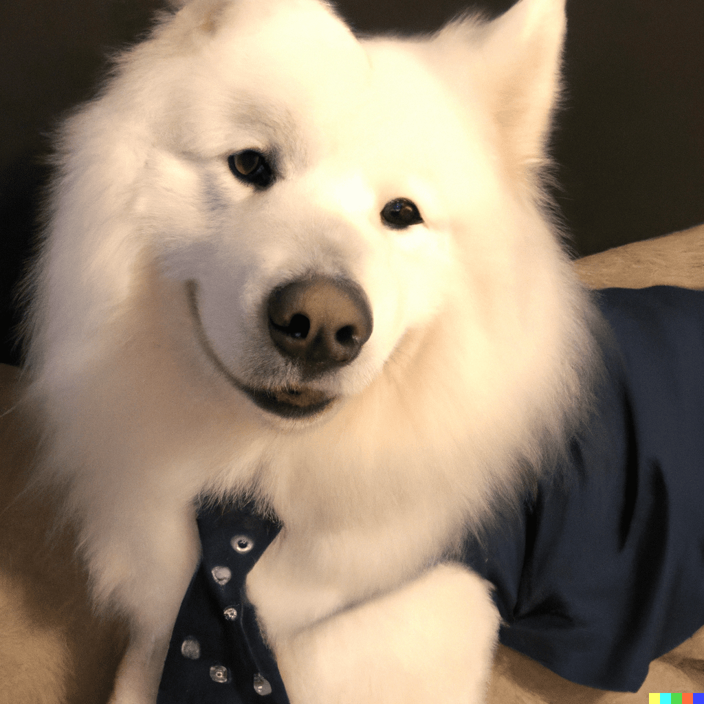 Dall-E Δημιουργήθηκε εικόνα ενός samoyed που φοράει γραβάτα