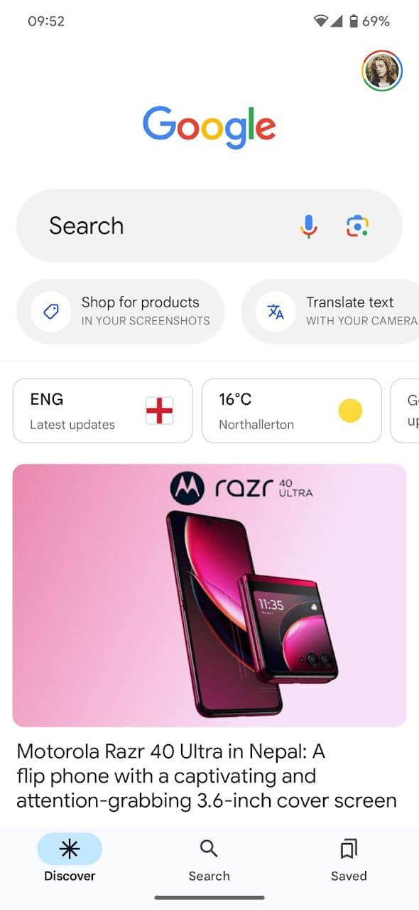 στιγμιότυπο οθόνης της εφαρμογής αναζήτησης google στο Android