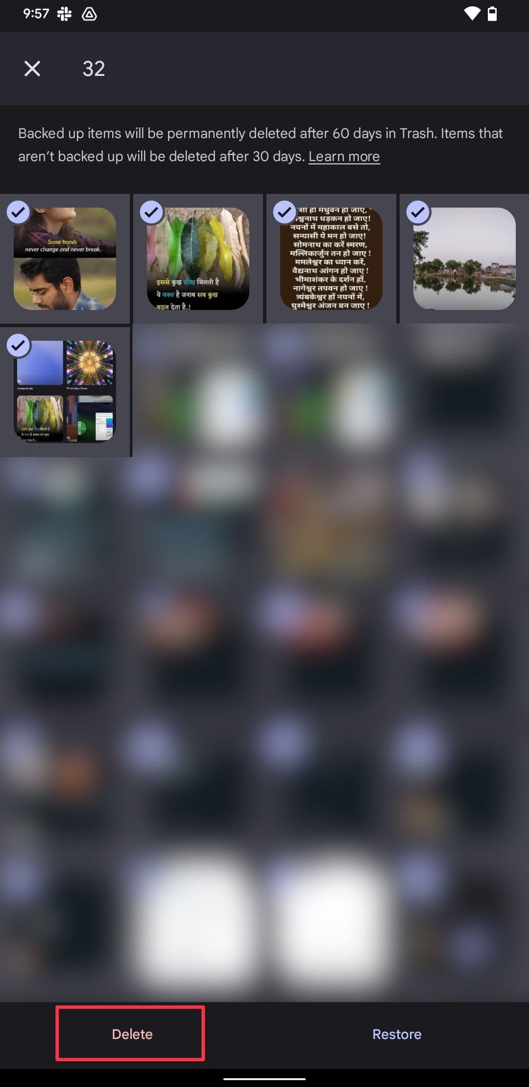 Κουμπί διαγραφής Φάκελος απορριμμάτων Google Photos