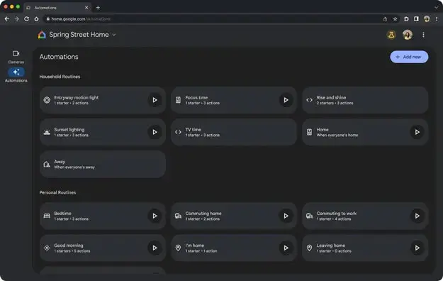 Εικόνα της νέας ρύθμισης σεναρίων του Google Home.