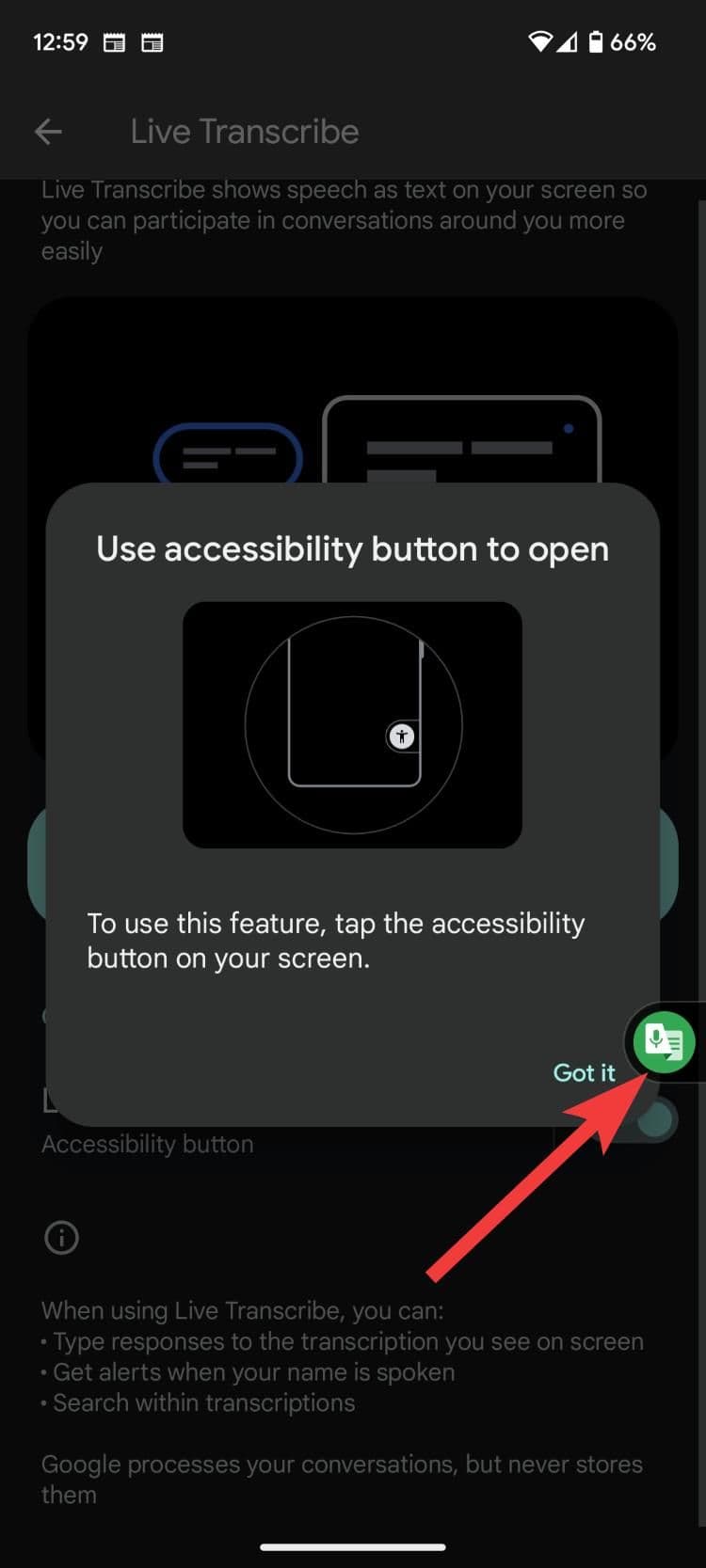 use Live transcribe button on Pixel