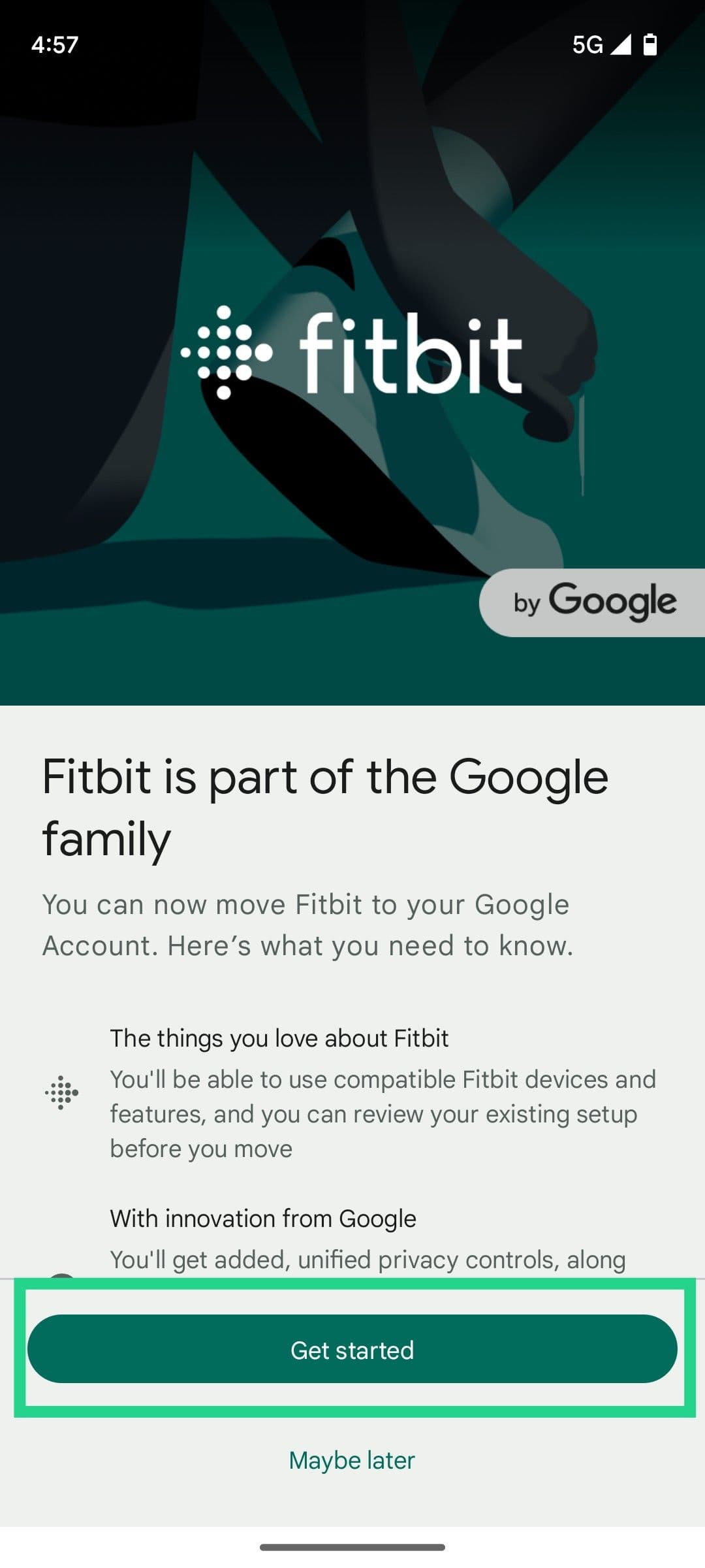 Η εφαρμογή Fitbit προτρέπει τον χρήστη να μετεγκαταστήσει τον λογαριασμό του.