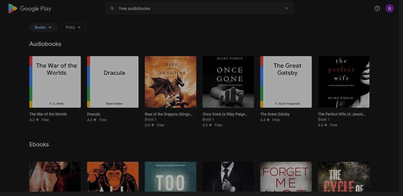 Αναζήτηση για δωρεάν ηχητικά βιβλία στο Google Play Store