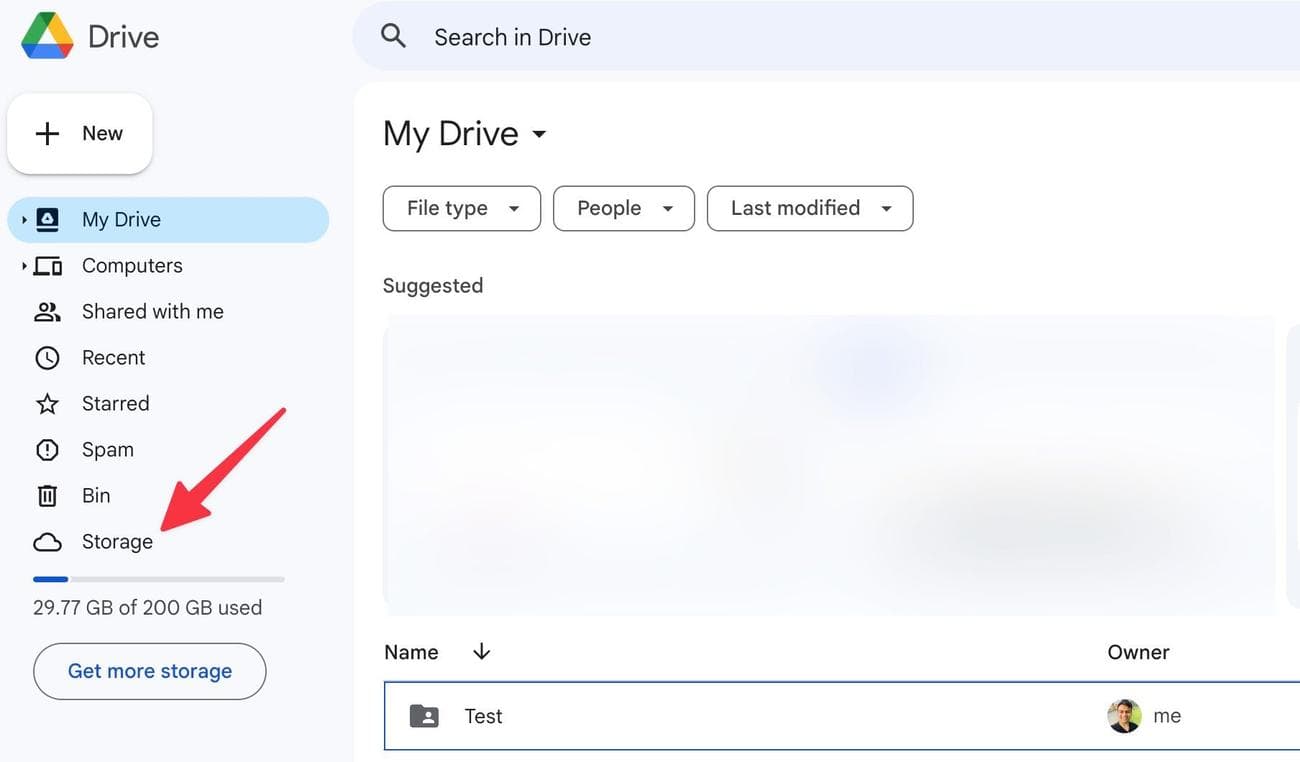 μενού αποθήκευσης στο Google Drive