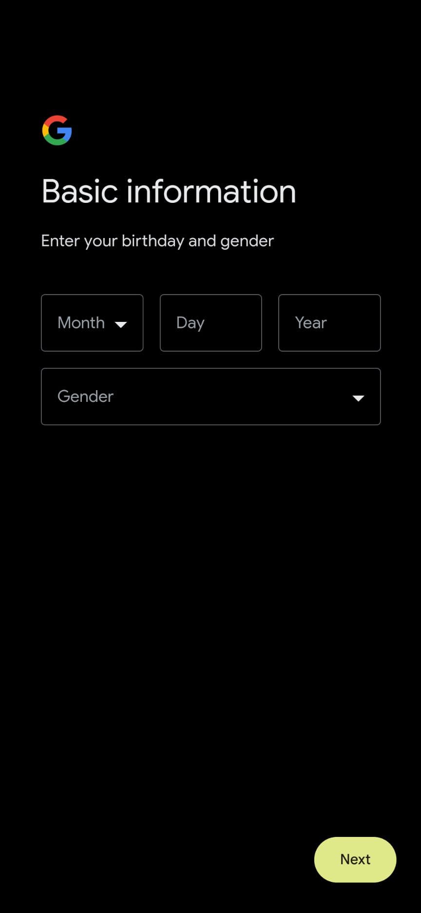 εισάγετε στοιχεία ημερομηνίας γέννησης και φύλου στο Gmail