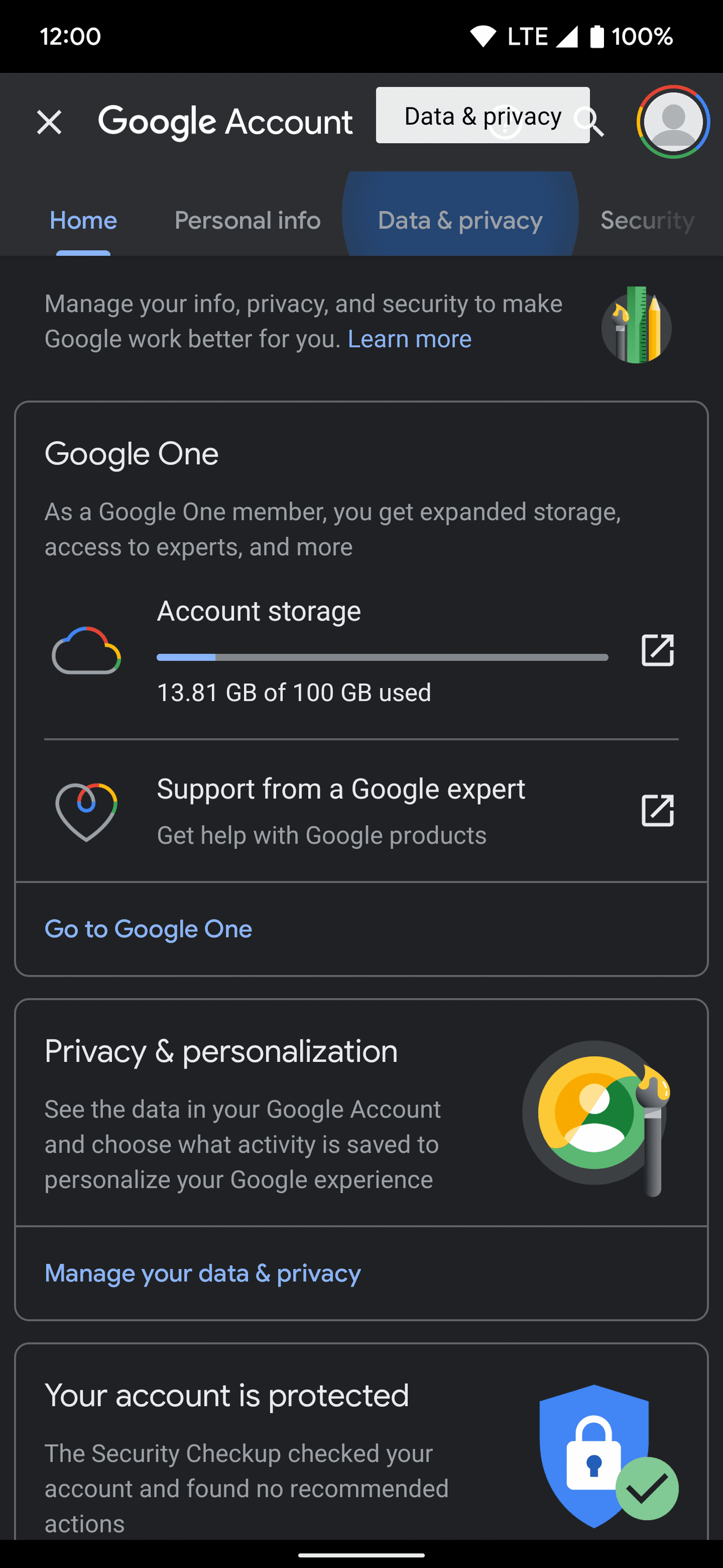 Καρτέλα Δεδομένα και απόρρητο εφαρμογής Google