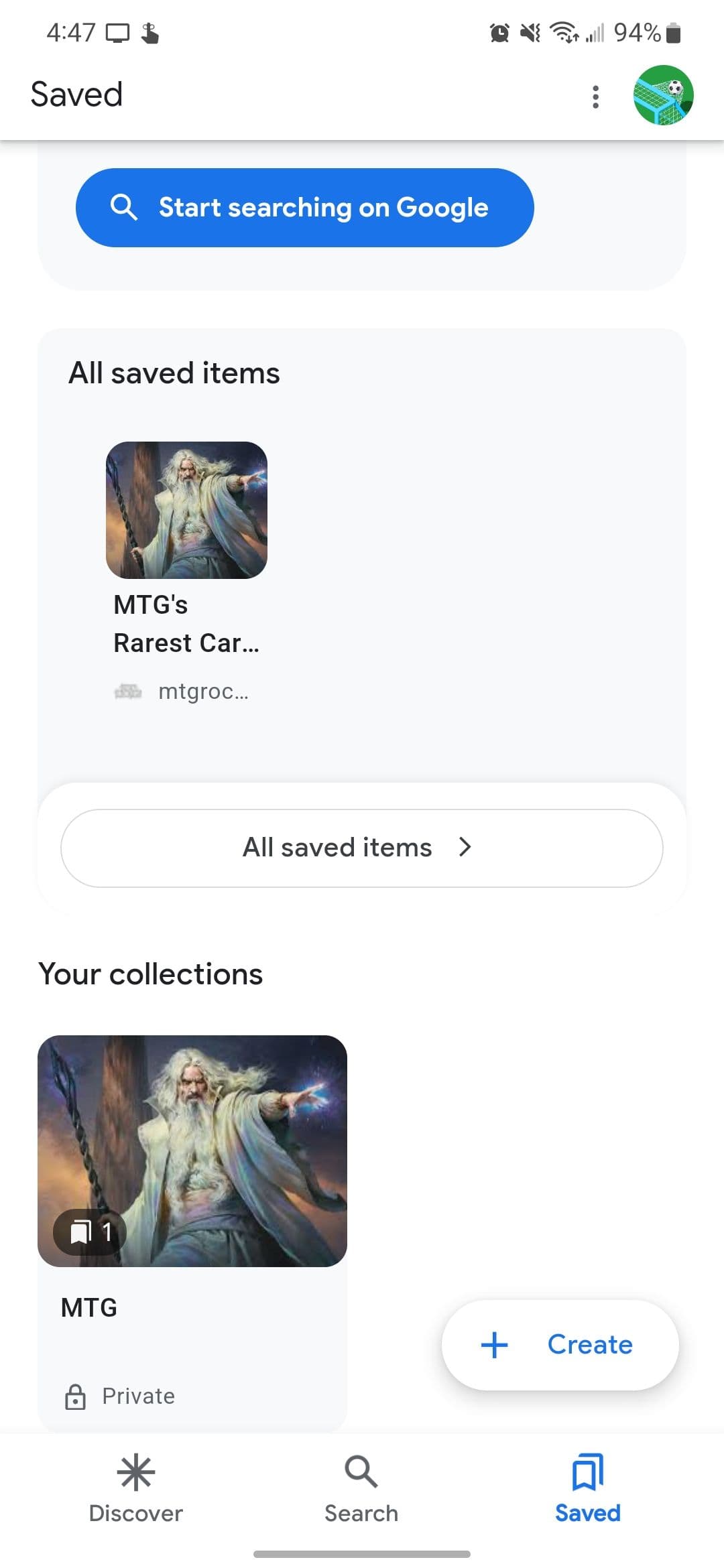 Η καρτέλα Αποθηκευμένα στην εφαρμογή Google με μια συλλογή