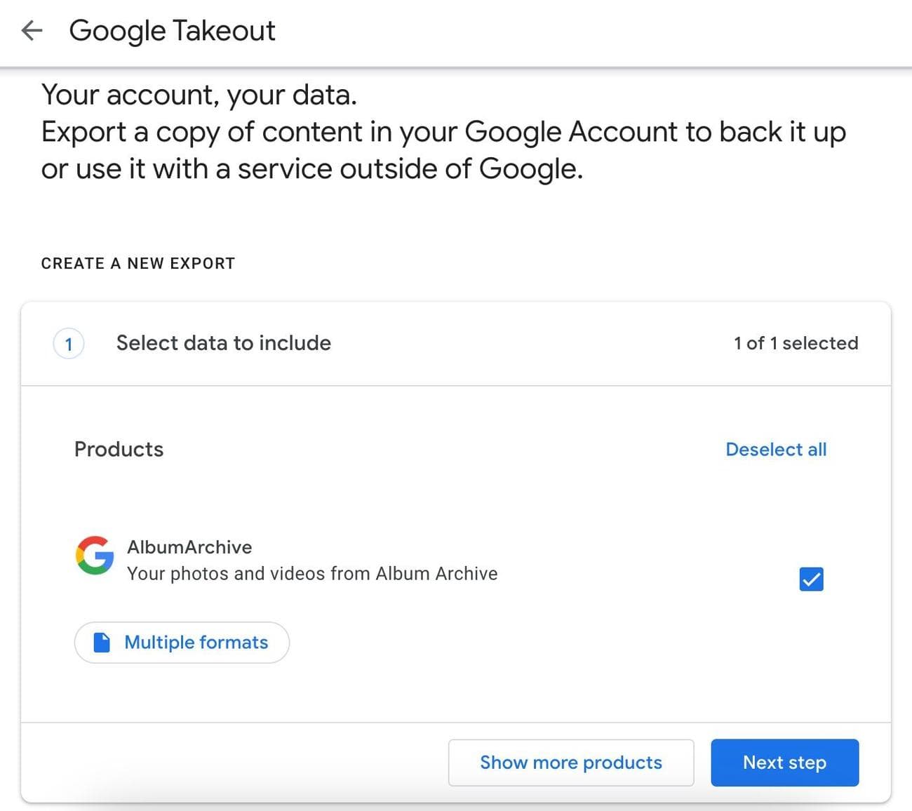Εξαγωγή Takeout Google