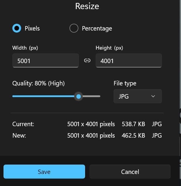 αποθηκευμένη εικόνα αλλαγής μεγέθους στα Windows