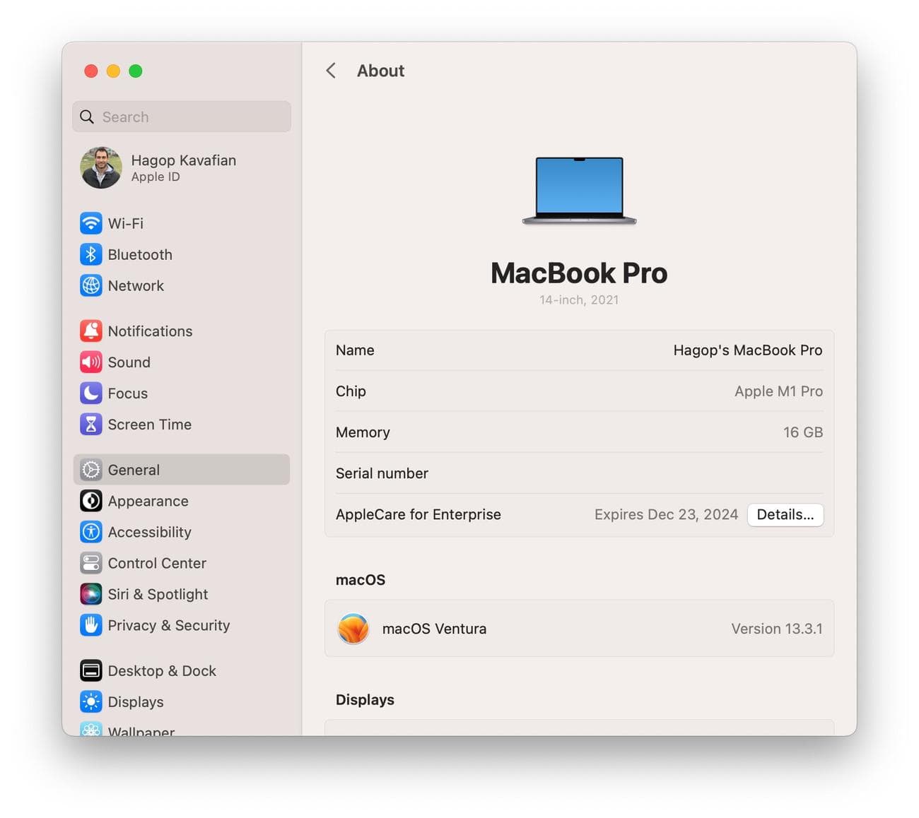 Ένα στιγμιότυπο οθόνης των ρυθμίσεων του macOS