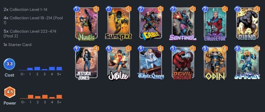marvel snap zone που δείχνει μια επιλογή marvel snap cards 