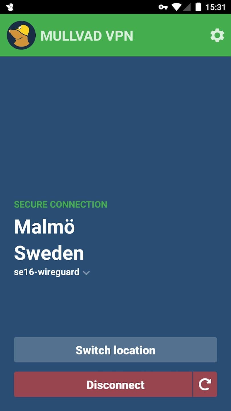 vpn app showing a server location switcher