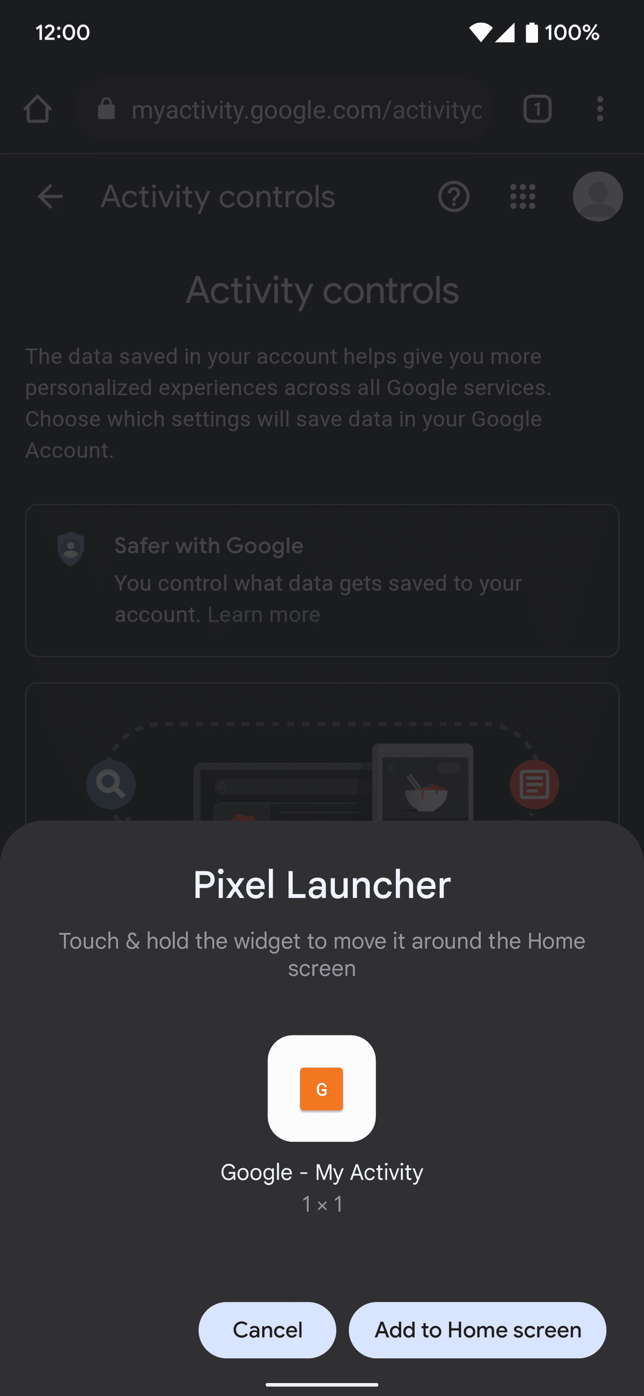 Προσθήκη συνδέσμου Η δραστηριότητά μου στην αρχική οθόνη του τηλεφώνου