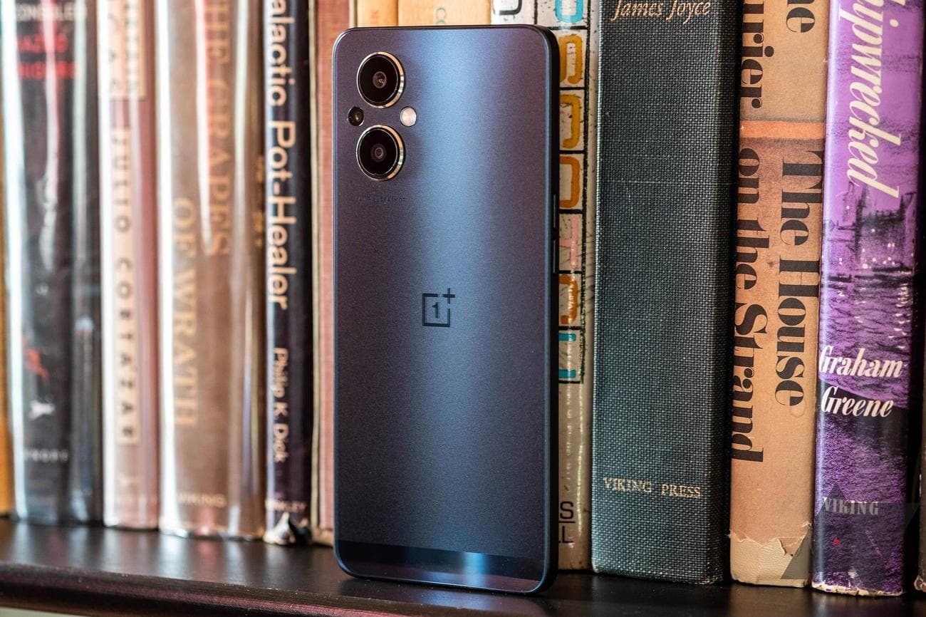 OnePlus N20 5G on a bookshelf