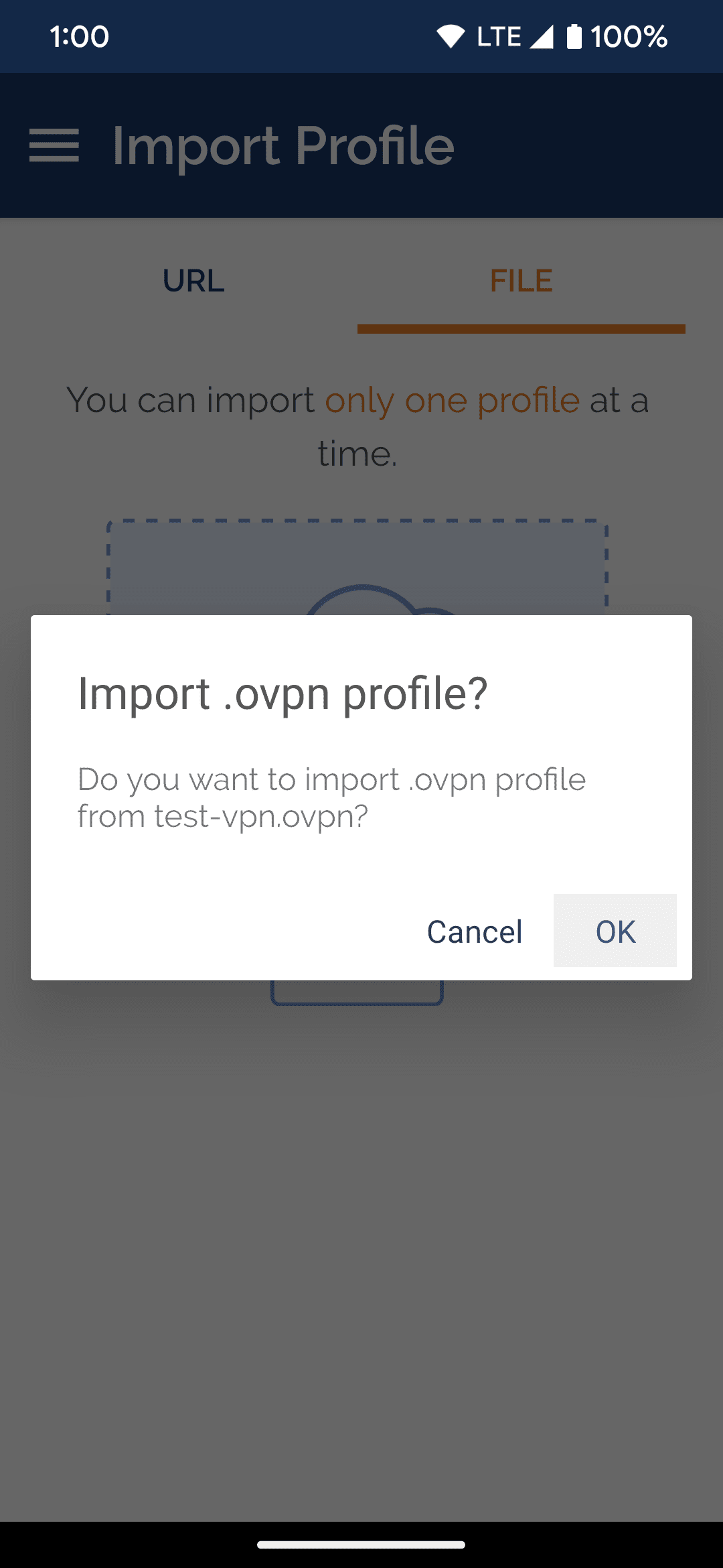 Importing the .ovpn file to the OpenVPN app on Android 