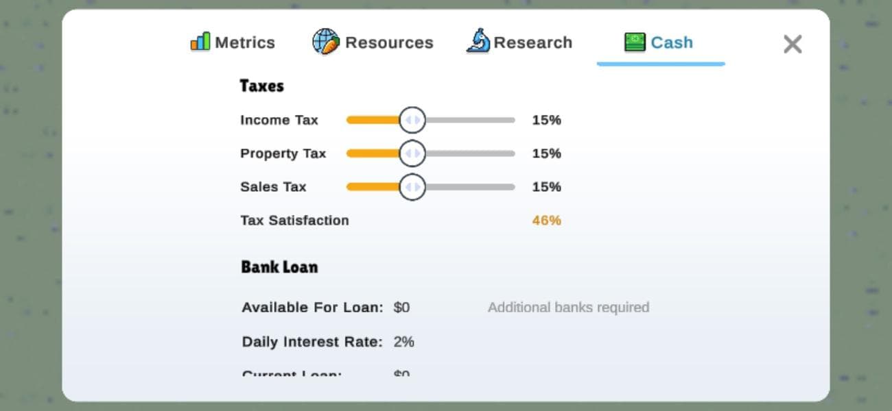 Μενού μετρητών Pocket City 2