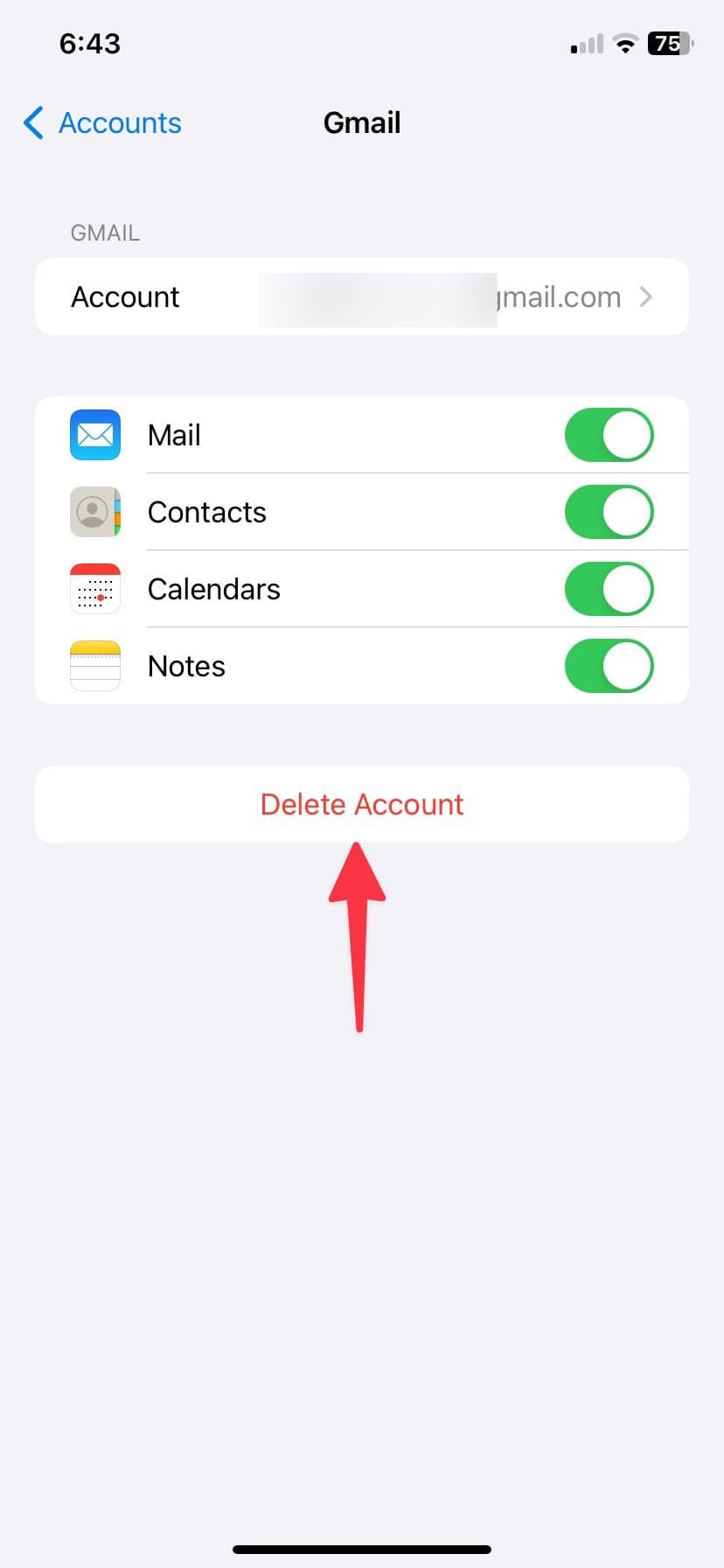 καταργήστε τον λογαριασμό gmail στο iPhone