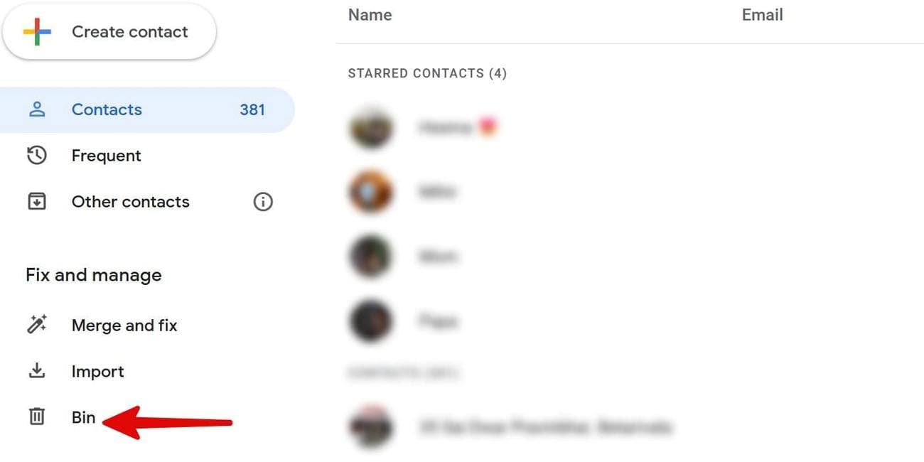 Κάδος στον ιστό επαφών Google