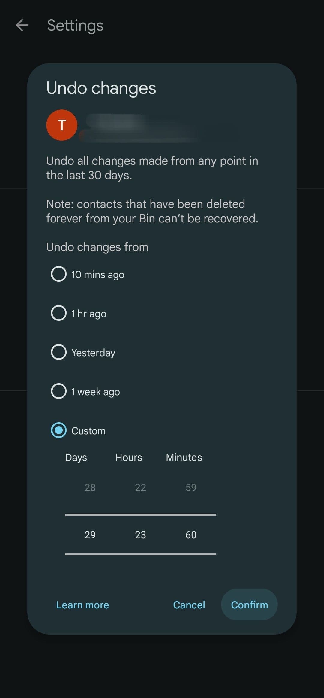 Επιλέξτε την ώρα από την οποία θέλετε να αναιρέσετε τις αλλαγές