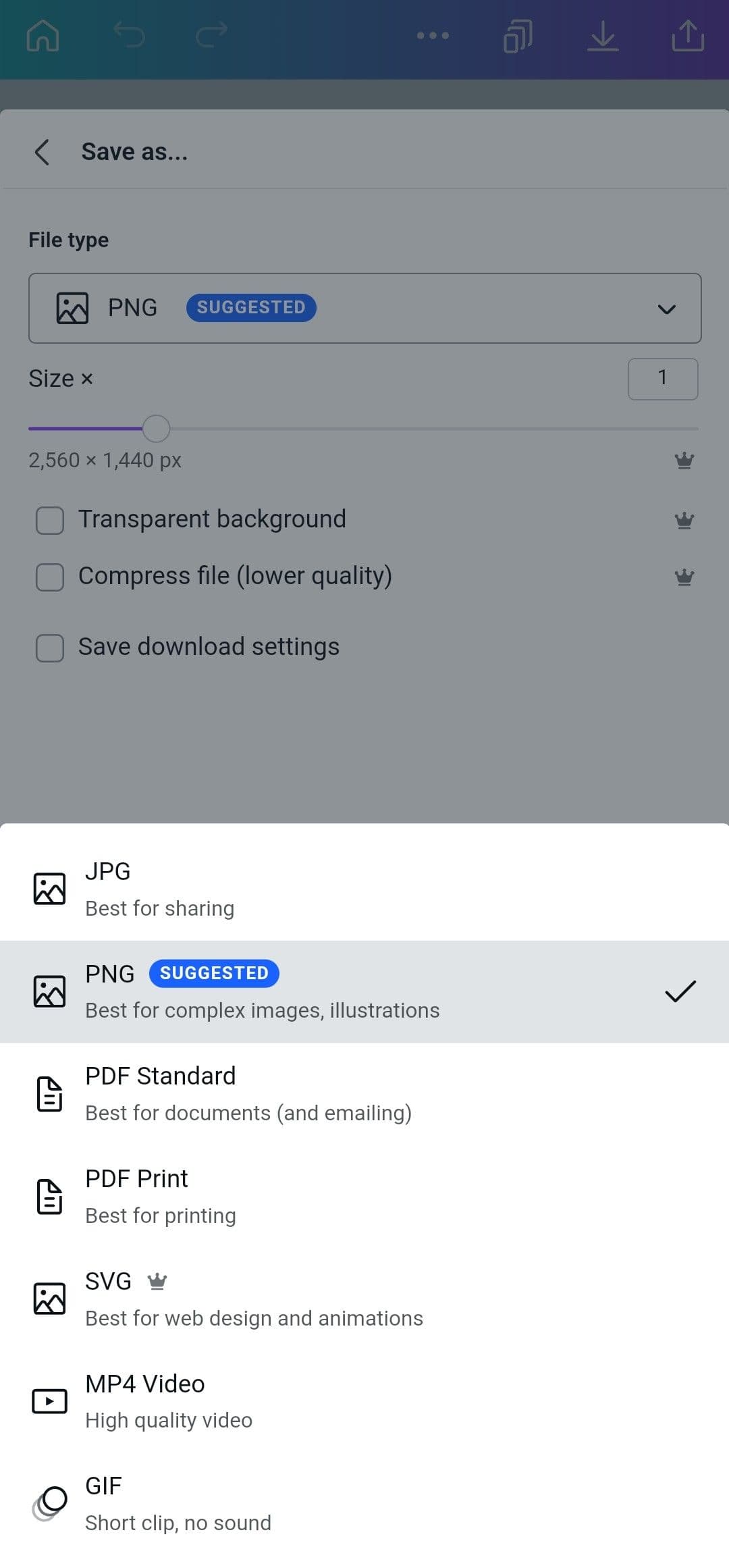 Ρυθμίσεις λήψης Canva