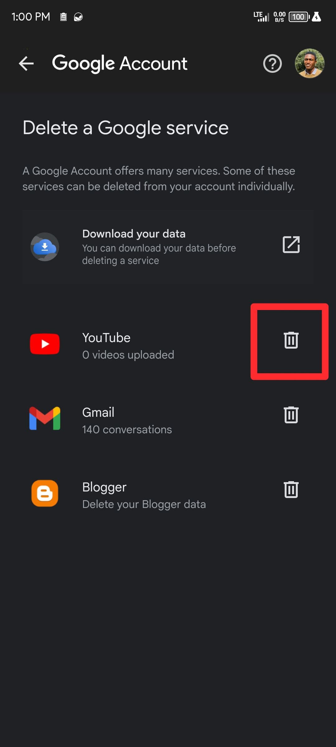 Διαγραφή περιεχομένου YouTube από λογαριασμό Google