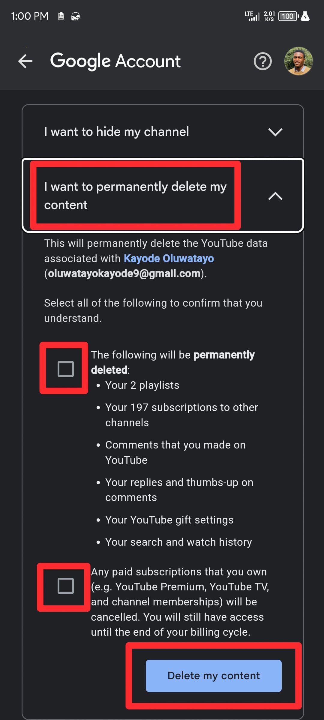 Διαγραφή δεδομένων YouTube από τον λογαριασμό Google