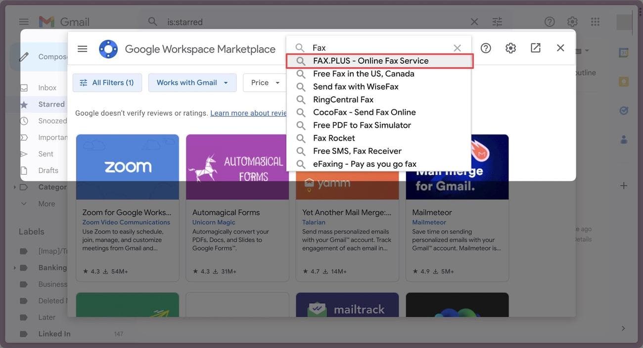 Στιγμιότυπο οθόνης Google Workspace Marketplace που δείχνει το πεδίο αναζήτησης