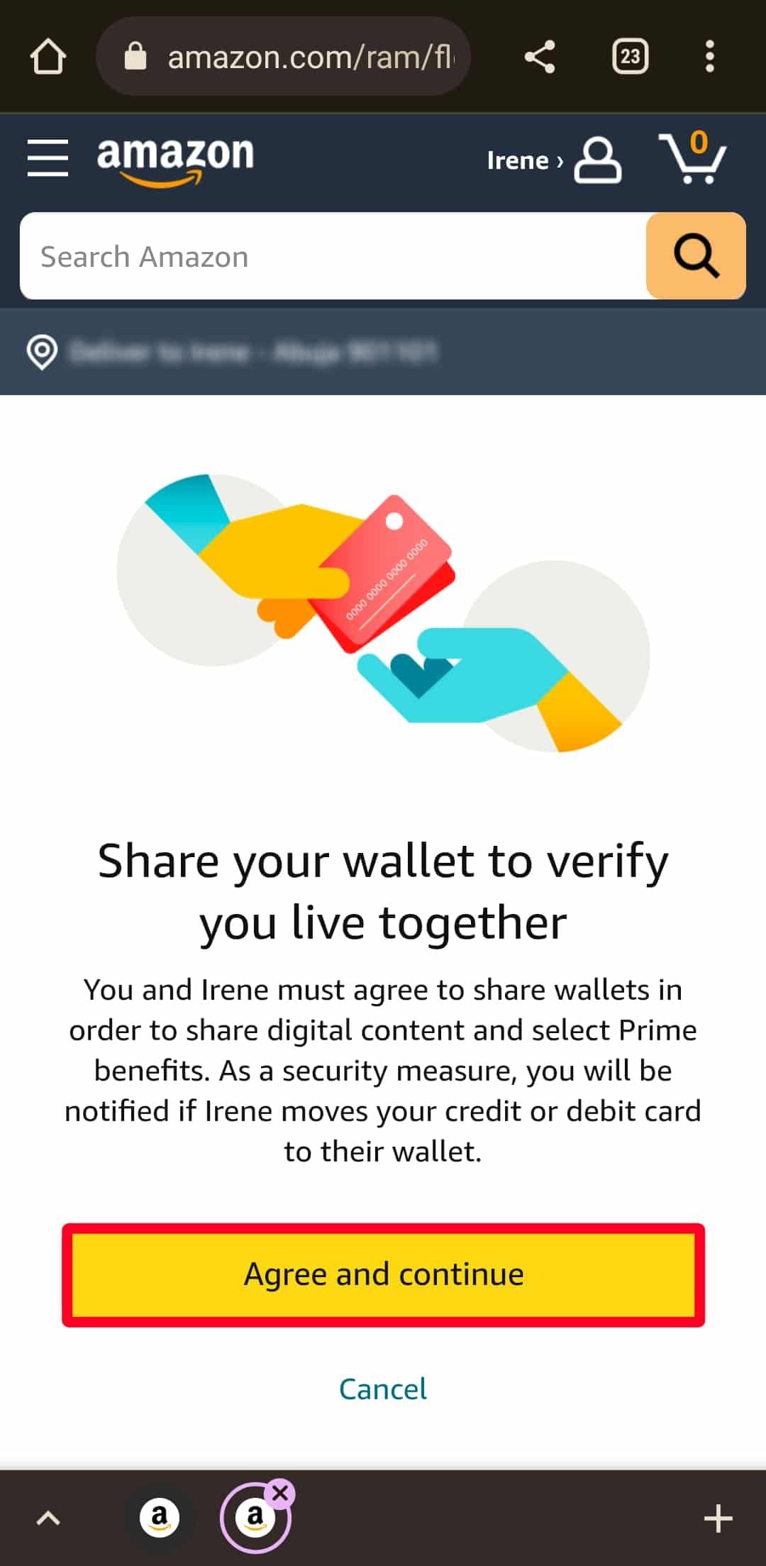 Μοιραστείτε τη σελίδα του πορτοφολιού σας για τη ρύθμιση του Amazon Homehold