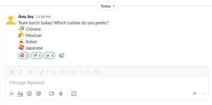 στιγμιότυπο οθόνης των απαντήσεων emoji στο Slack