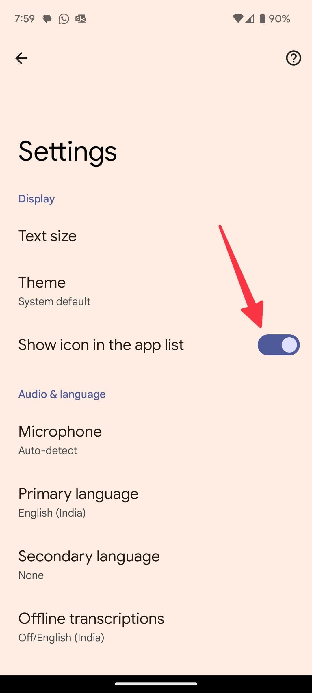 add live transcribe app shortcut