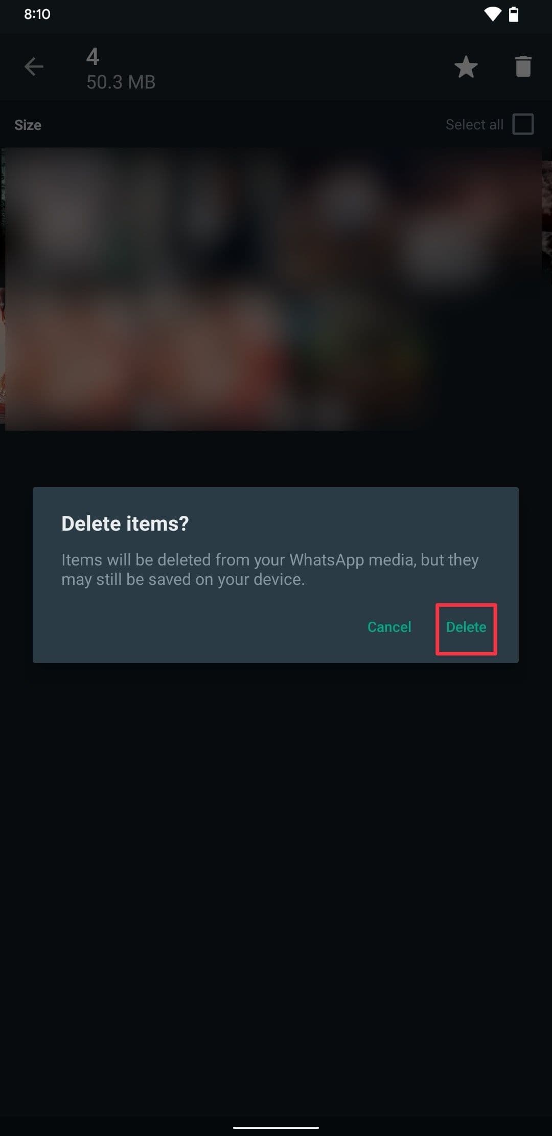 Media WhatsApp Στιγμιότυπο οθόνης διαλόγου διαγραφής επιβεβαίωσης