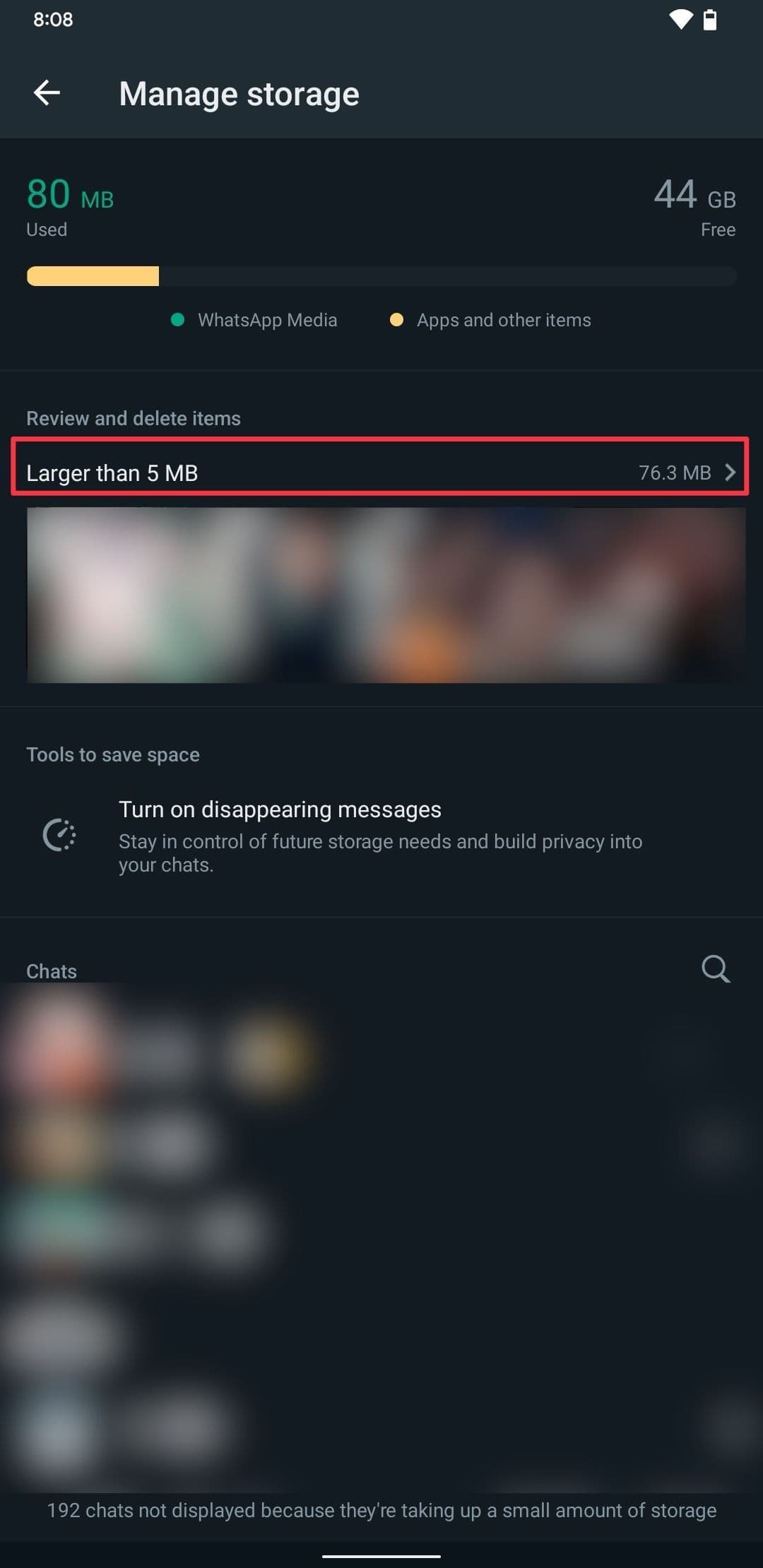 Στιγμιότυπο οθόνης σελίδας δεδομένων διαχείρισης WhatsApp