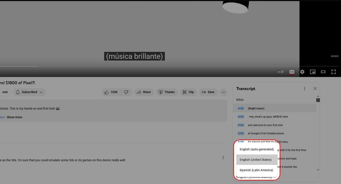Επιλογές γλώσσας μεταγραφής βίντεο για επιτραπέζιους υπολογιστές YouTube